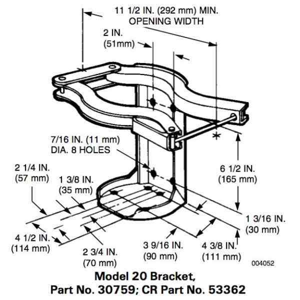 Ansul RED LINE 30759 Heavy Duty Vehicle Bracket For 20 LB Fire Extinguisher Dimensions