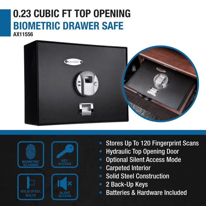 Barska 0.23 Cubic Feet Top Opening Biometric Security Safe Features