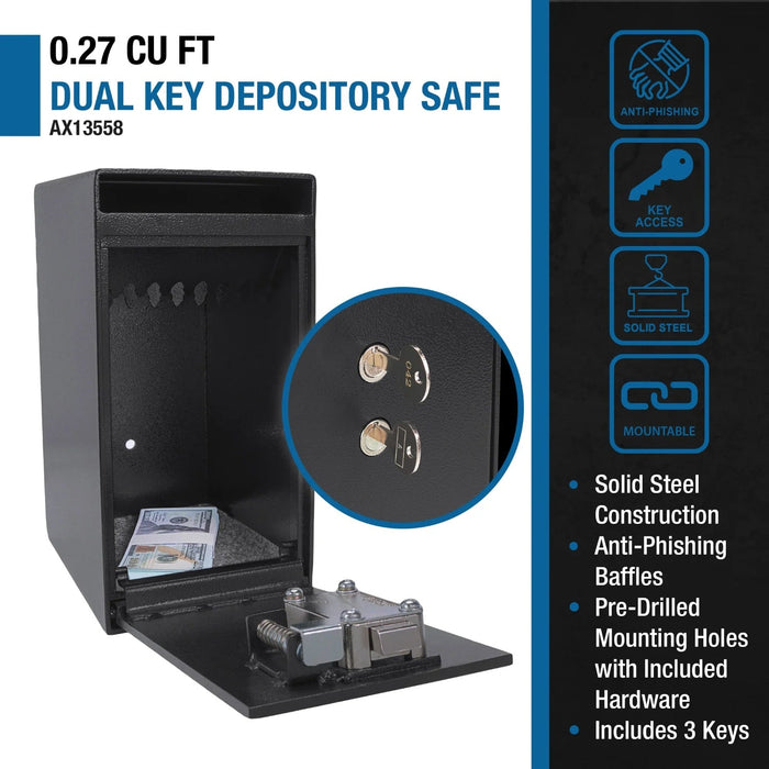 Barska 0.27 Cubic Feet Dual Key Depository Safe Features