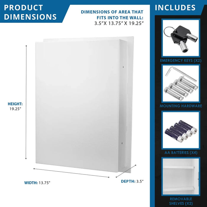 Barska 0.30 Cubic Feet Right Opening Wall Safe in White Dimensions and Inclusion