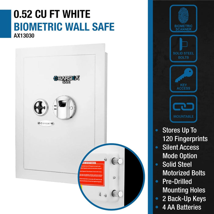 Barska 0.30 Cubic Feet Right Opening Wall Safe in White Features