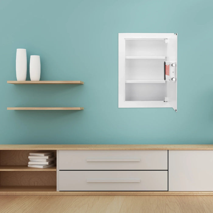 Barska 0.30 Cubic Feet Right Opening Wall Safe in White Installed on the Wall