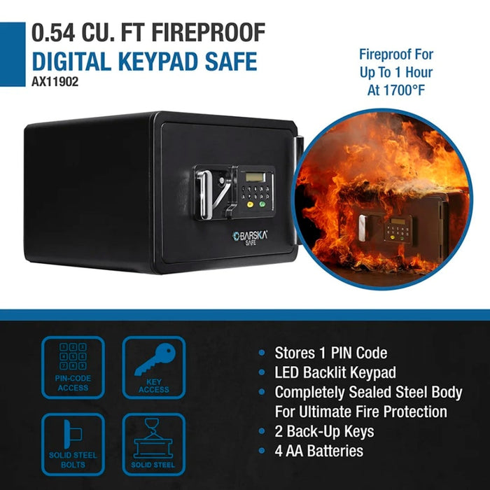 Barska 0.54 Cubic Feet Fireproof Digital Keypad Safe Features