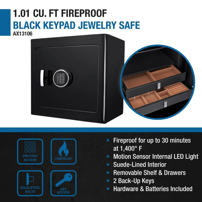 Barska 1.01 Cu. Ft. Keypad Fireproof Jewelry Safe in Black Features