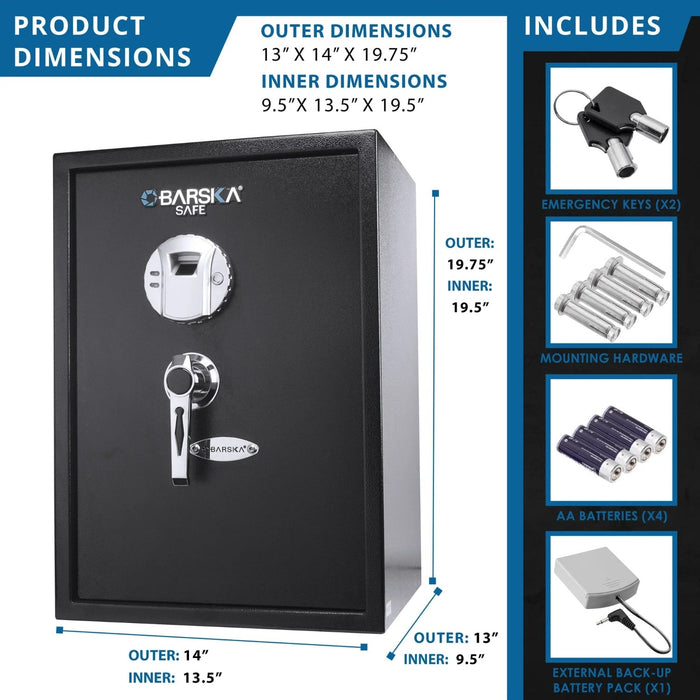 Barska 1.45 Cubic Feet Biometric Security Safe Dimensions and Inclusion