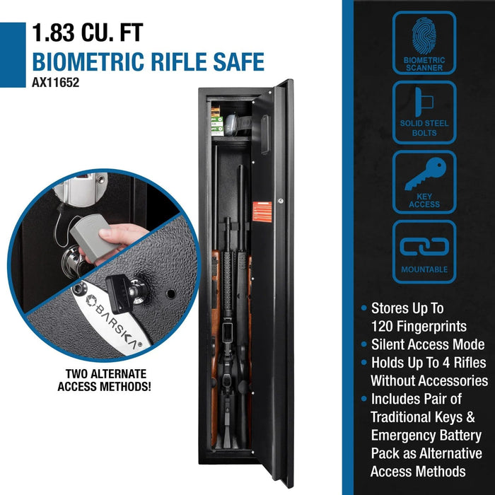Barska 1.83 Cubic Feet 4 Rifle Capacity Biometric Rifle Safe Features