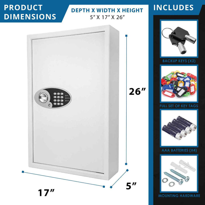 Barska 144 Capacity Fixed Position Key Cabinet Digital Keypad Wall Safe Dimensions and Inclusion