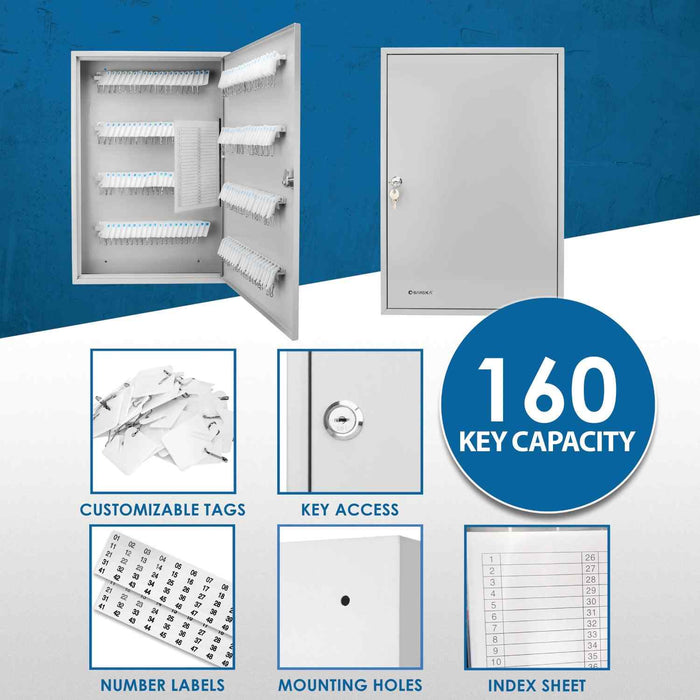 Barska 160 Capacity Fixed Position Key Cabinet with Key Lock, White Tags Features