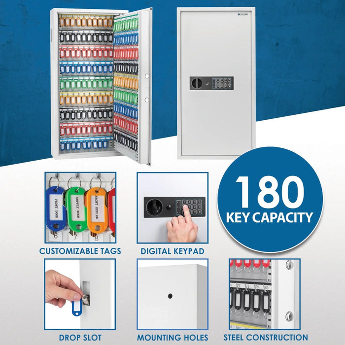 Barska 180 Capacity Adjustable Key Cabinet Digital Keypad Wall Safe in White Features