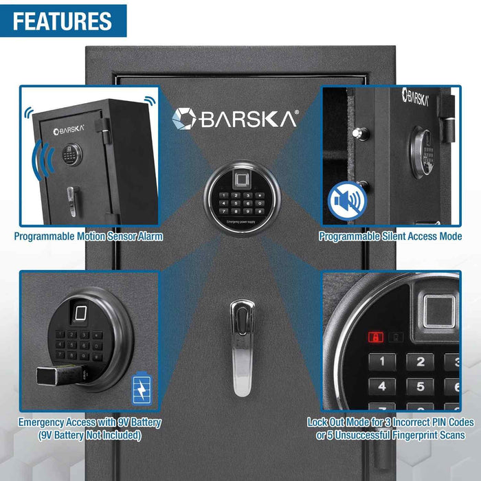 Barska 2.02 Cubic Feet Biometric Keypad Fire Resistant Safe Features