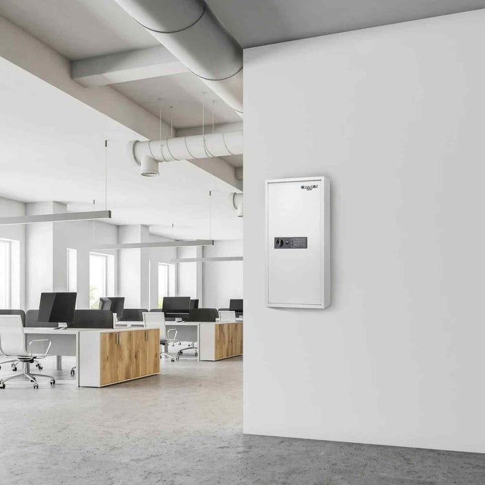 Barska 240 Capacity Adjustable Key Cabinet Digital Keypad Wall Safe in White Indoor