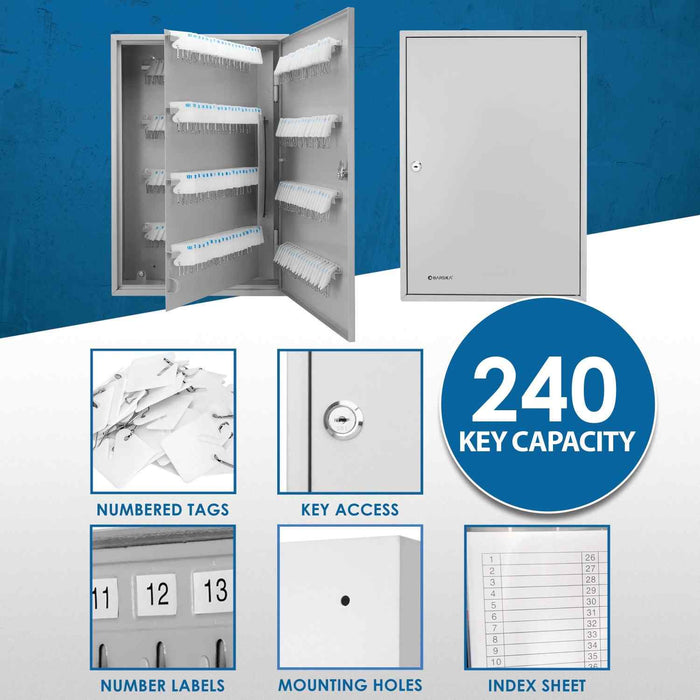 Barska 240 Capacity Fixed Position Key Cabinet w/ Key Lock ,White Tags Features
