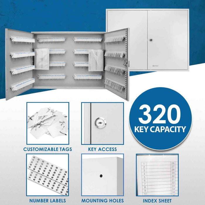 Barska 320 Capacity Fixed Position Key Cabinet with Key Lock, White Tags Features