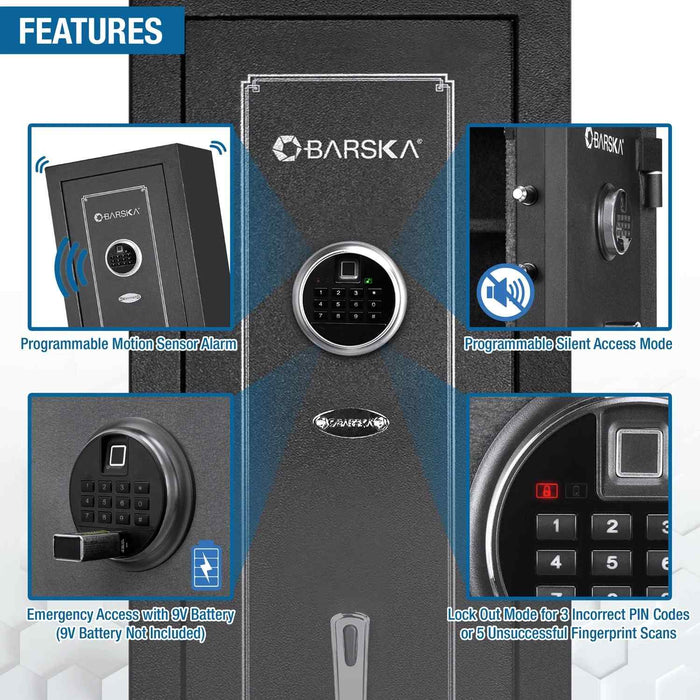 Barska 5.51 Cubic Feet Quick Access Biometric Keypad Rifle Safe Features
