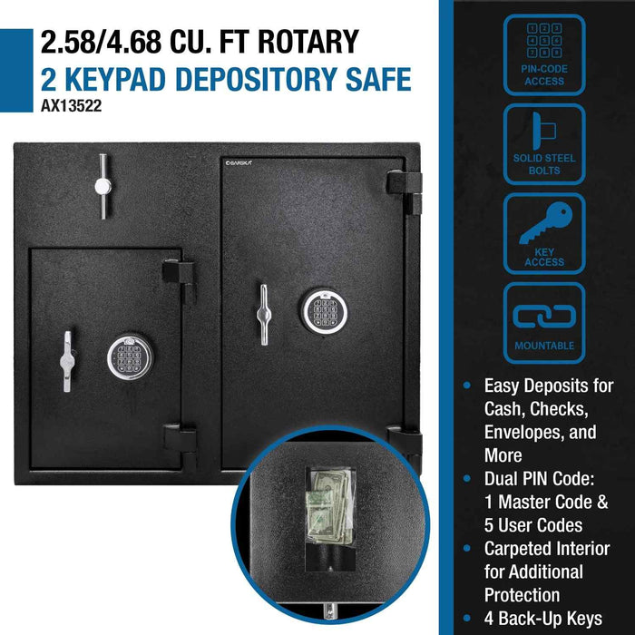 Barska Dual Compartment Rotary Hopper Keypad Depository Safe Features