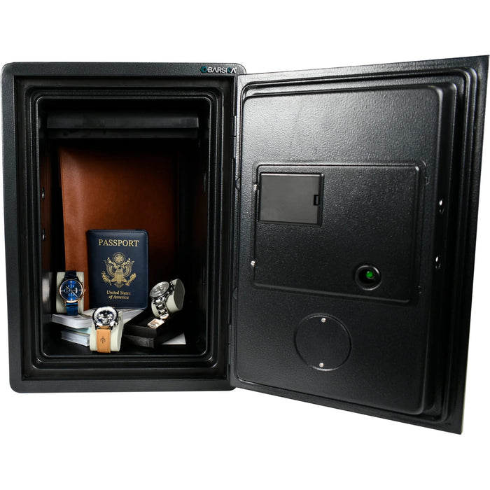 Barska FV Pro 500 Biometric Keypad Fire Resistant Safe - Door Wide Open with Valuables