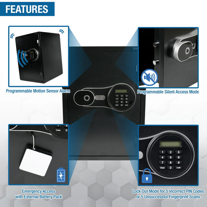 Barska FV Pro 500 Biometric Keypad Fire Resistant Safe - Features