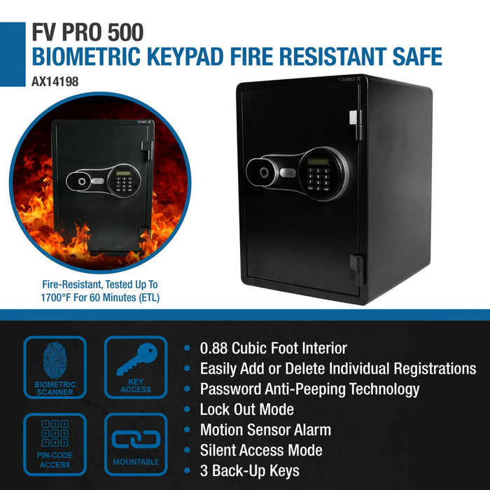 Barska FV Pro 500 Biometric Keypad Fire Resistant Safe - Fire Resistant Safe