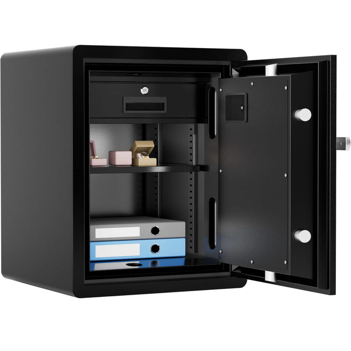 Barska FV Pro 600 Biometric Keypad Fire Resistant Safe - Door Wide Open with Valuables Inside