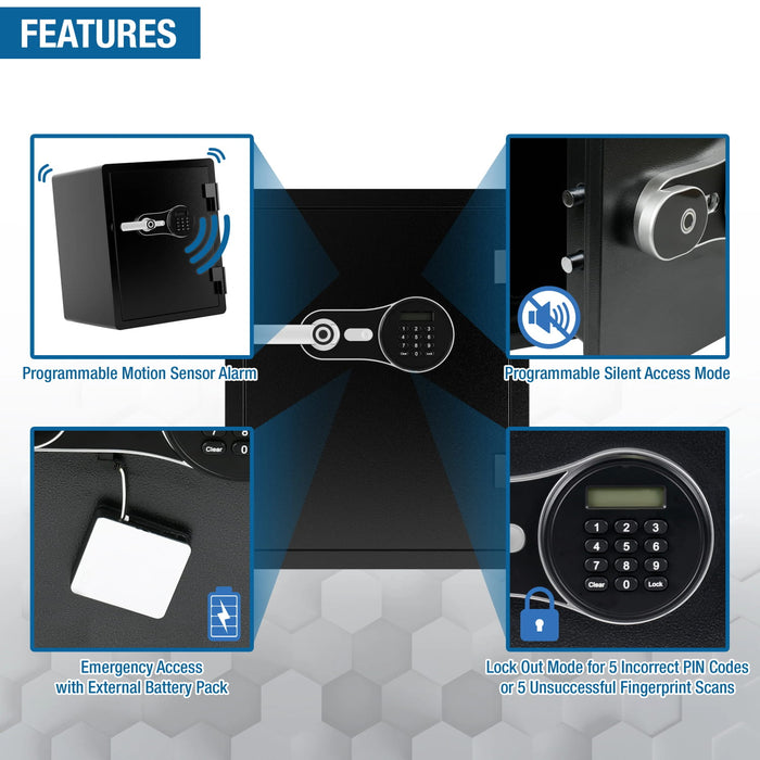 Barska FV Pro 600 Biometric Keypad Fire Resistant Safe - Features