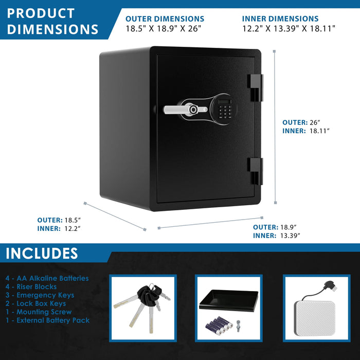 Barska FV Pro 600 Biometric Keypad Fire Resistant Safe - Product Dimensions and Inclusions
