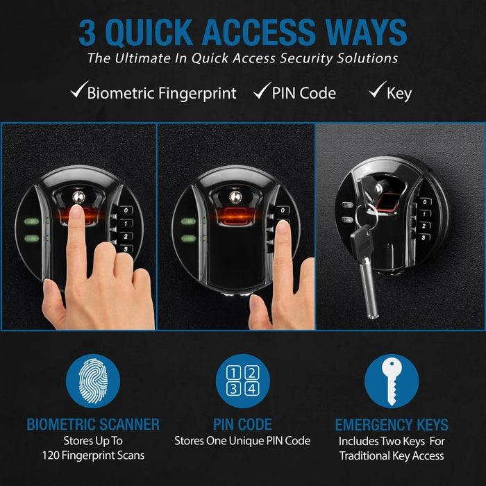 Barska HQ100 Biometric Digital Keypad Safe 3 Quick Access Ways
