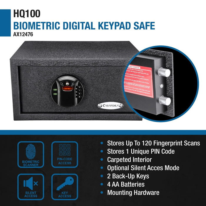 Barska HQ100 Biometric Digital Keypad Safe Features