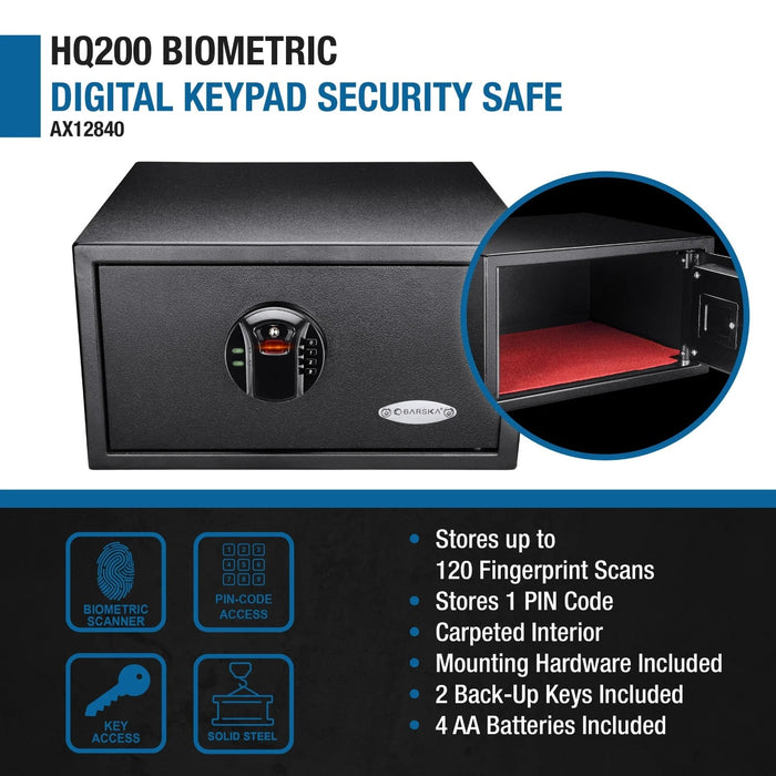 Barska HQ200 Biometric Digital Keypad Safe Features