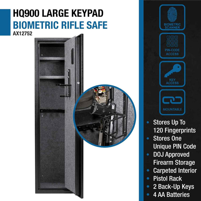 Barska HQ900 Biometric Keypad Rifle Safe Features