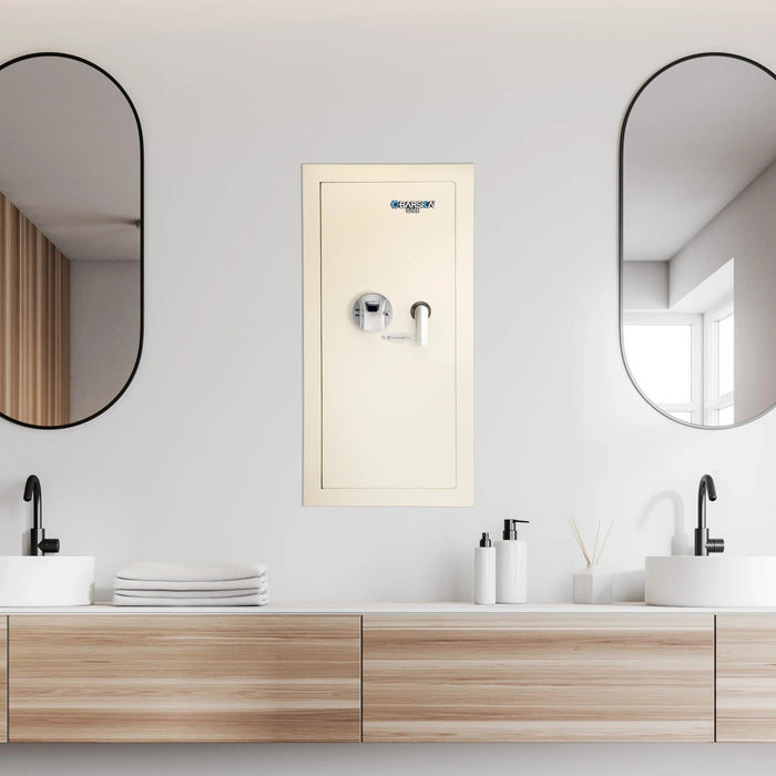Barska Large Beige Biometric Wall Safe Left Opening Installed On a Wall