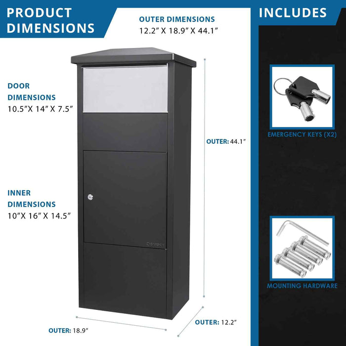 Barska MPB-500 Parcel Box With Drop Slot in Black Dimensions and Inclusion