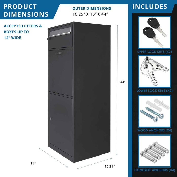 Barska MPB-700 Mail and Parcel Box Dimensions and Inclusion