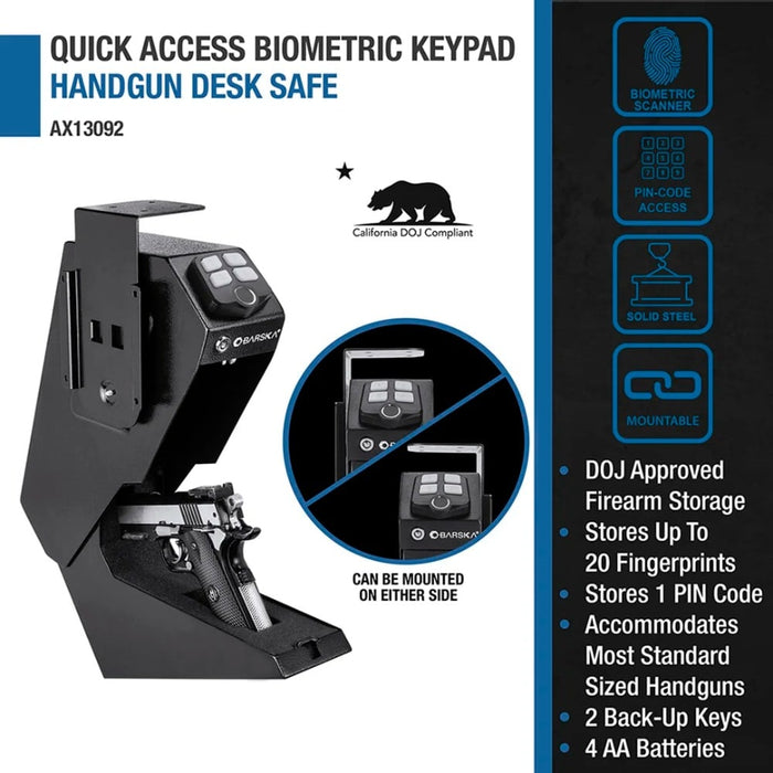 Barska Quick Access Biometric Keypad Handgun Desk Safe Features