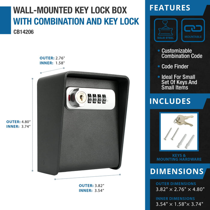 Barska Wall-Mounted Key Lock Box With Combination and Key Lock - Features