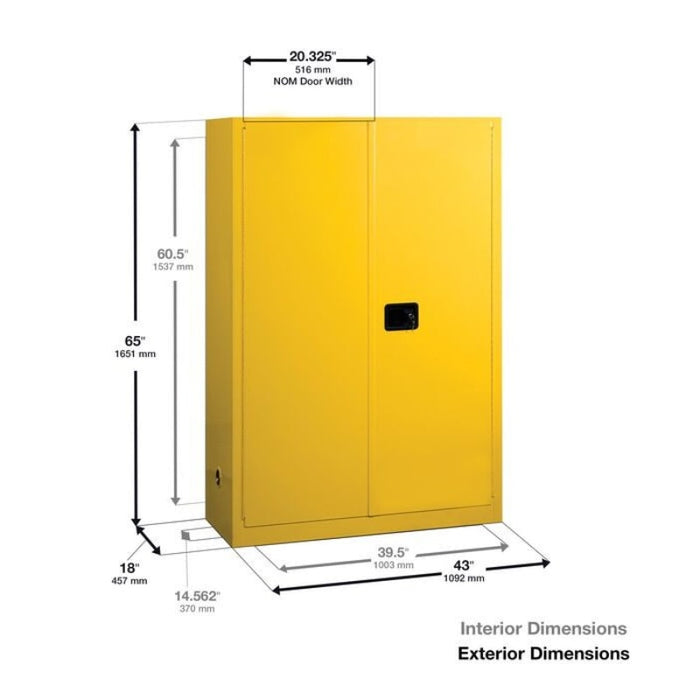 Justrite 45 Gallon, 2 Shelves, 2 Doors, Self-Close, Sure-Grip EX, Pesticides Safety Cabinet, Green - 894524 Body Dimensions