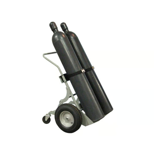 Justrite Double Cylinder Hand Truck, 16" Pneumatic Wheels, Rear Casters - 35036 Body with 2 Gas Cylinders