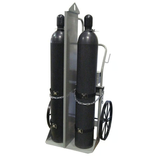 Justrite Double Cylinder Hand Truck With Firewall and Hoist Ring, 20" Steel Wheels, Tool Box - 35048 Body with 2 Gas Cylinders