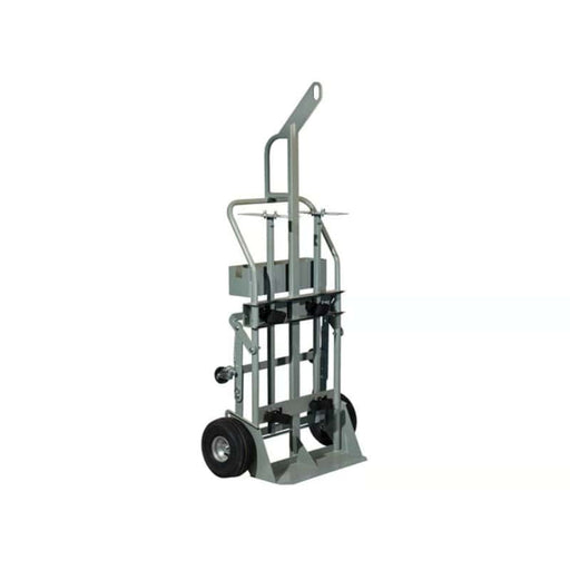 Justrite Double Cylinder Hand Truck With Hoist Ring, 10.5" Pneumatic Wheels, Rear Casters and Tool Tray - 35022