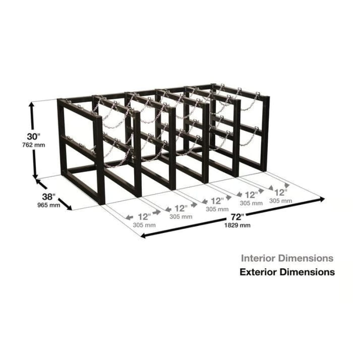 Justrite Gas Cylinder Barricade Rack, 15 Cylinder Capacity, 5 Wide by 3 Deep - 35178 Body Dimensions
