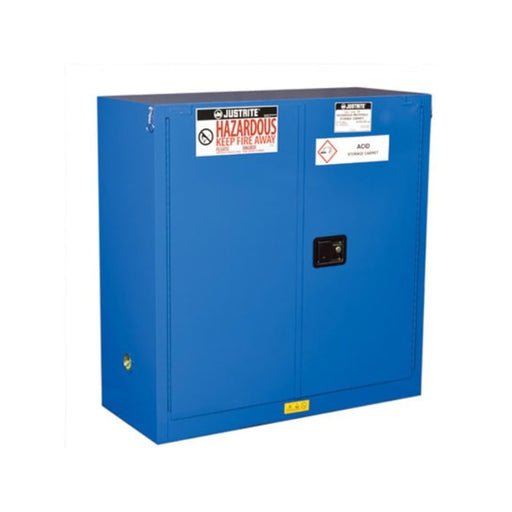 Justrite Manufacturing 30 Gallon, 1 Shelf, 2 Doors, Self Close, Sure-Grip EX, Hazardous Material Safety Cabinet, Royal Blue - 863028