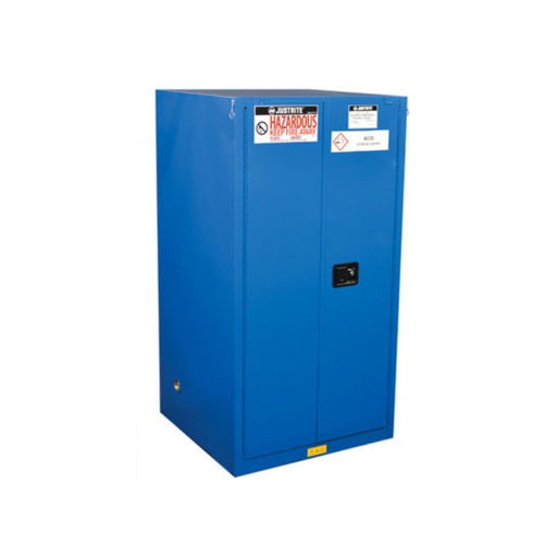 Justrite Manufacturing 60 Gallon, 2 Shelf, 2 Doors, Self Close, Sure-Grip EX, Hazardous Material Cabinet, Royal Blue - 866028