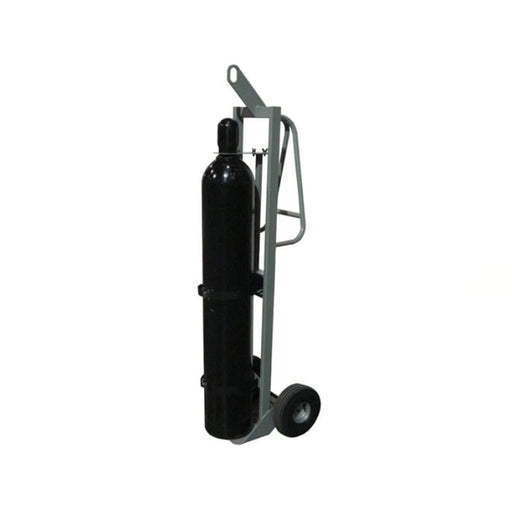 Justrite Single Cylinder Hand Truck With Hoist Ring, 10.5" Pneumatic Wheels - 35016 wit Gas Cylinder Side Angle Left Profile