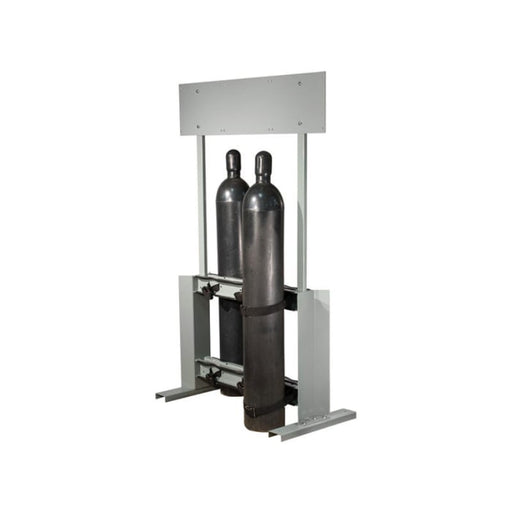 Justrite Steel Gas Cylinder Process Stand, 6 Cylinder Capacity, Back-to-Back Body with 2 Gas Cylinders