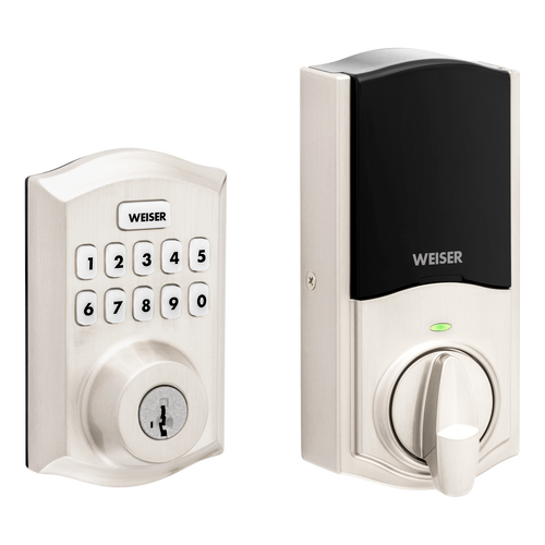 Weiser Home Connect 620 Traditional Deadbolt Electronic Smart Lock with Z-Wave 700 & LR Push Button - Satin Nickel