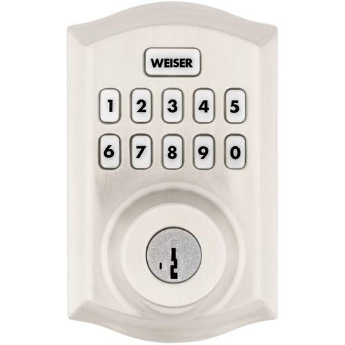 Weiser Home Connect 620 Traditional Deadbolt Electronic Smart Lock with Z-Wave 700 & LR Push Button - Satin Nickel