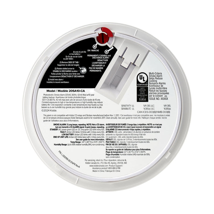 Kidde DETECT Hardwired with 10-Year Backup Battery Smoke Alarm - Model 20SA10-CA Back Profile