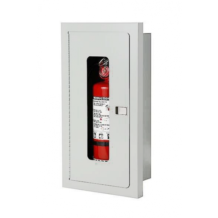 Nosredna 5 LB Semi-Recessed Fire Extinguisher Cabinet - White - Fire Rated - 8x17x5